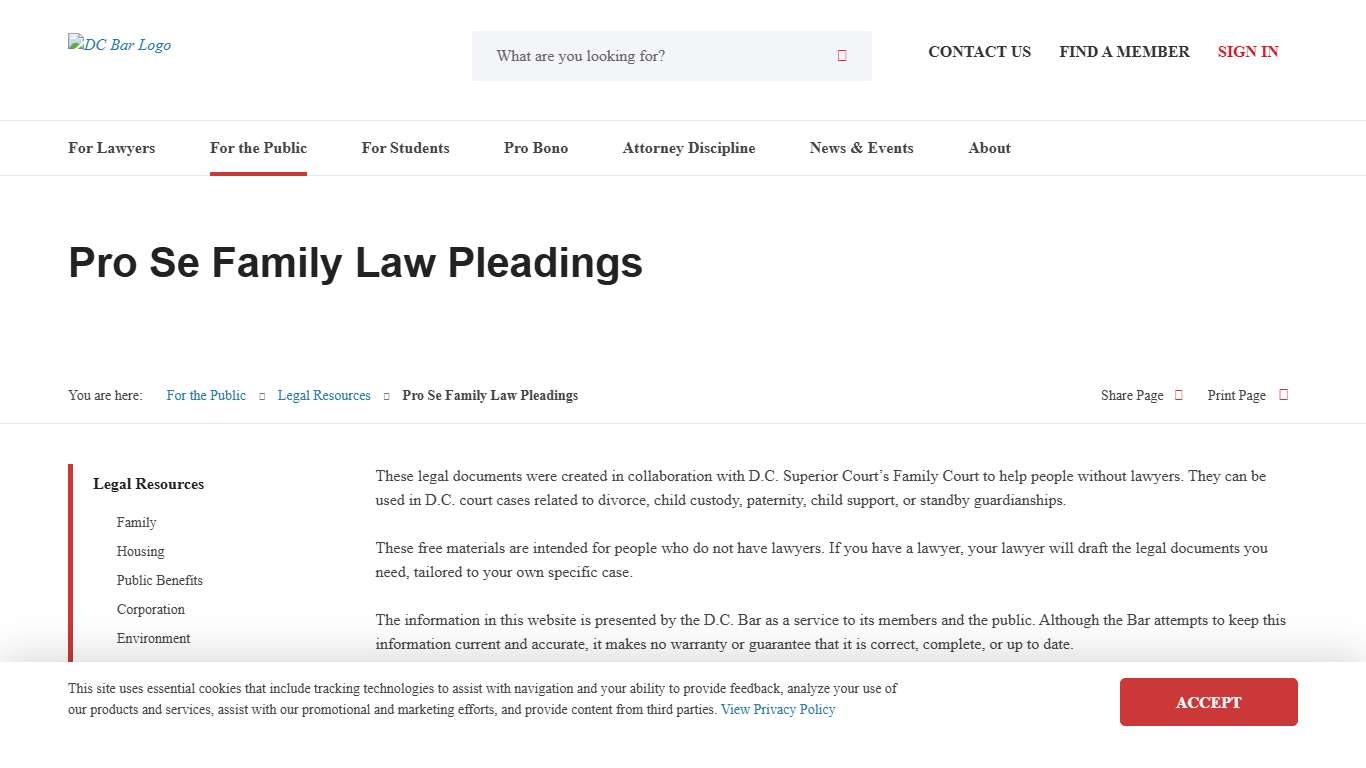 DC Bar - Pro Se Family Law Pleadings